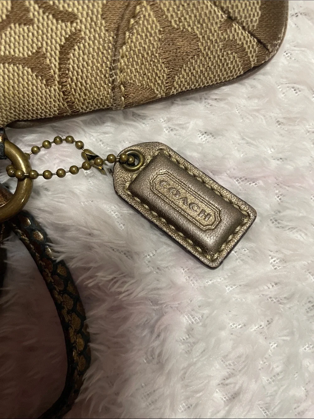Coach Brown Signature Canvas Wristlet with Leather Tag